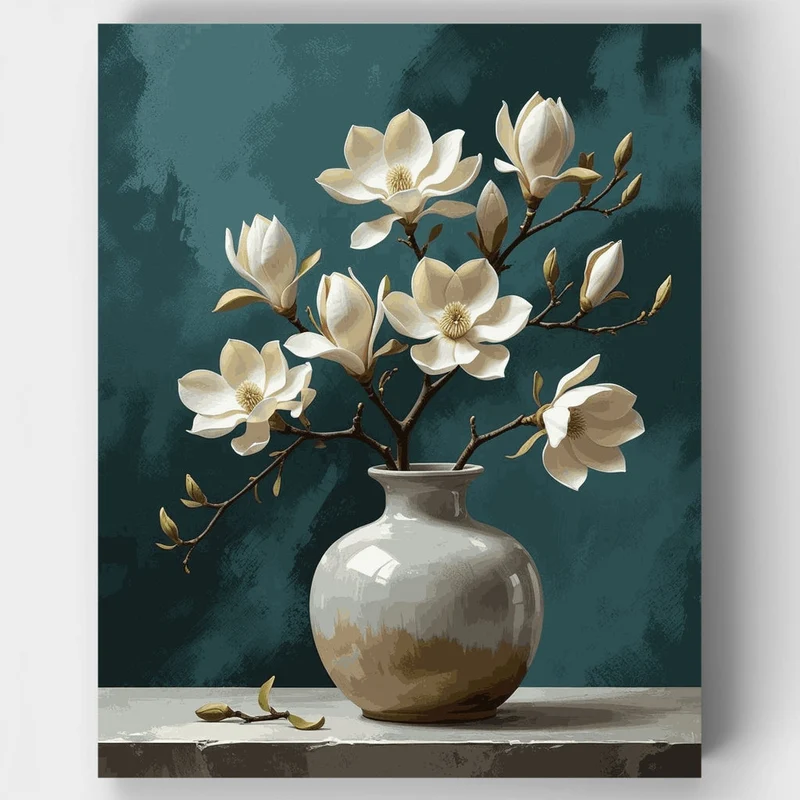 Magnolia Blossoms in Ceramic Vase - Paint by Numbers Kit