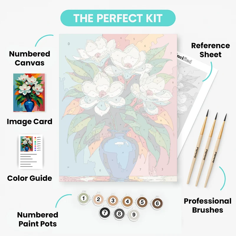 Magnolia Bouquet in Blue Vase - Paint by Numbers Kit
