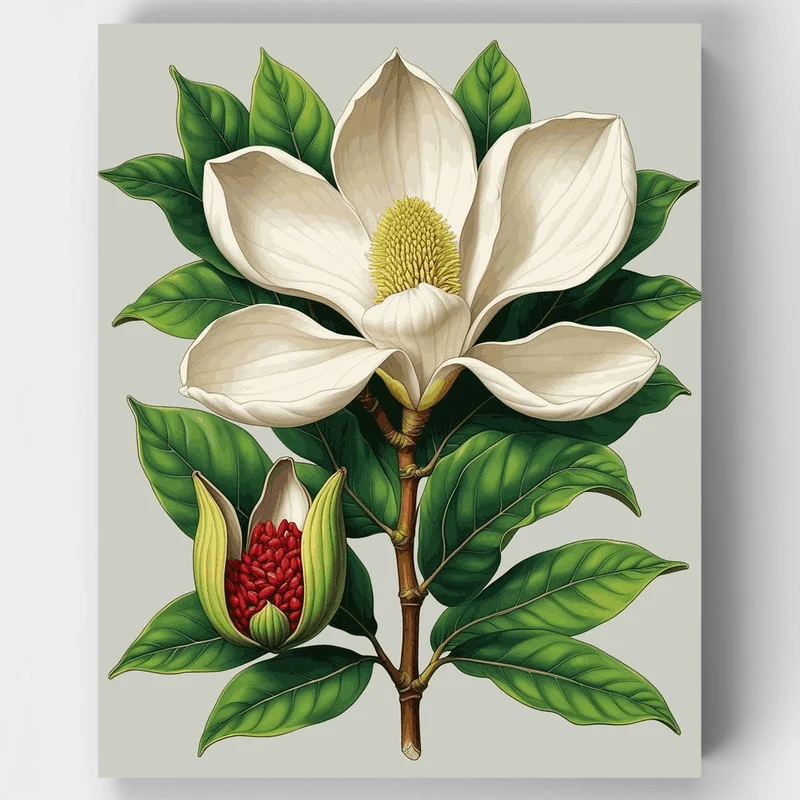 Magnolia Botanical Illustration - Paint by Numbers Kit