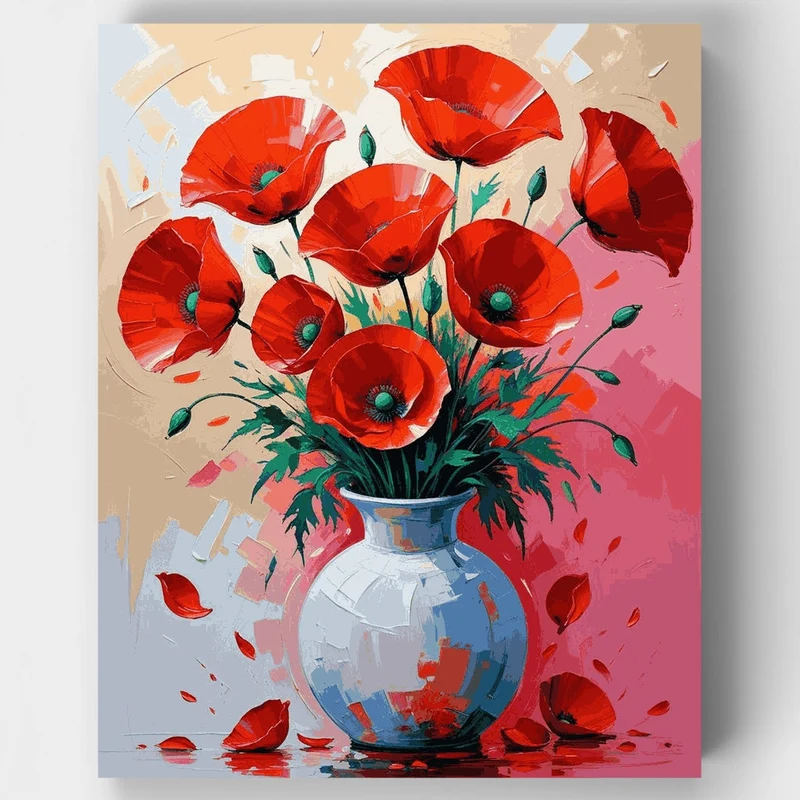 Red Poppies in White Vase - Paint by Numbers Kit