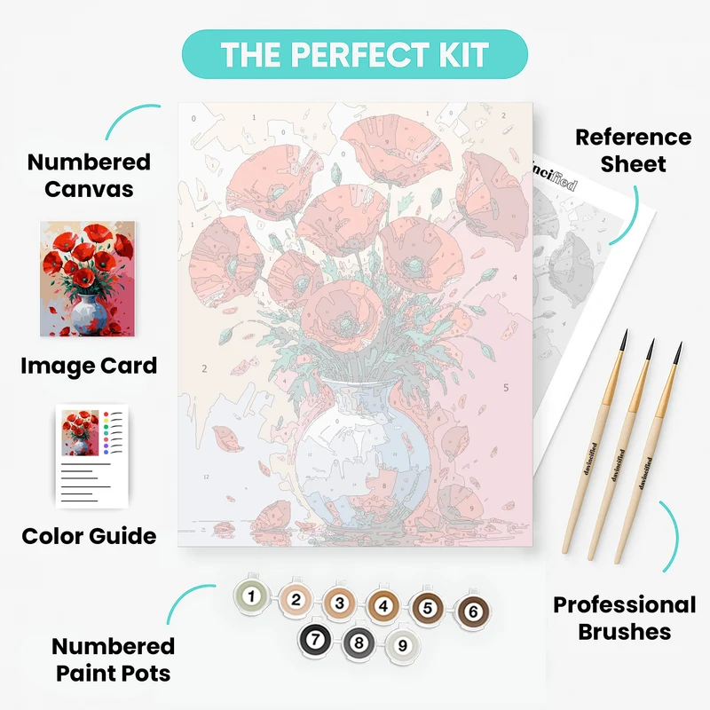 Red Poppies in White Vase - Paint by Numbers Kit