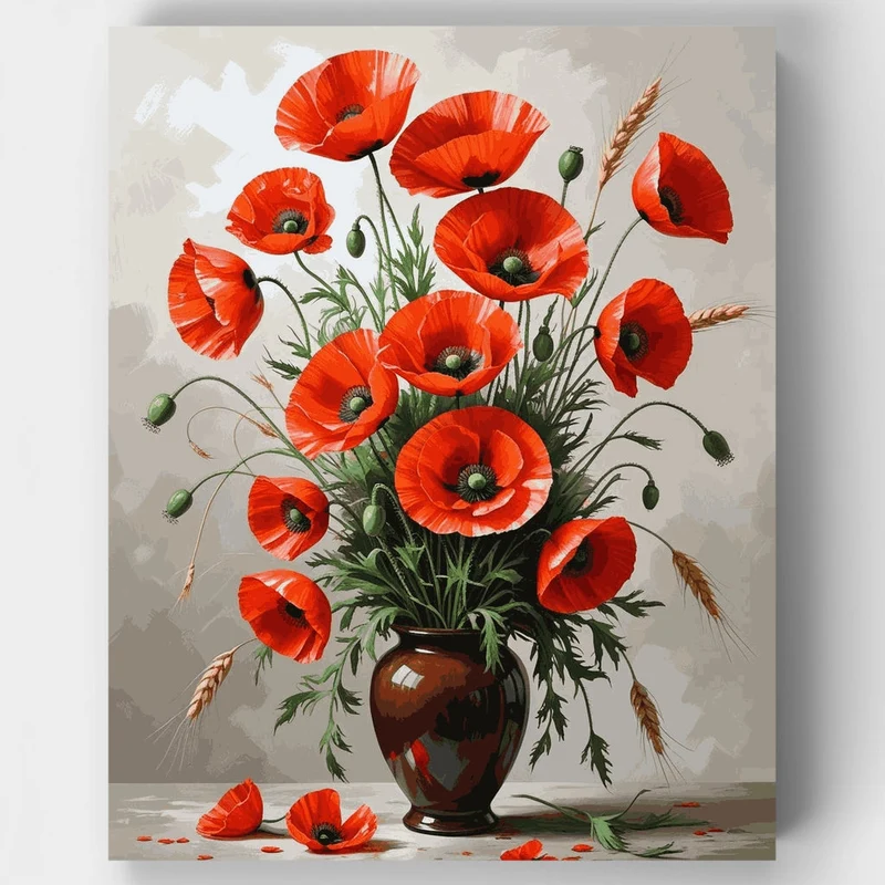 Red Poppies in Vase - Paint by Numbers Kit