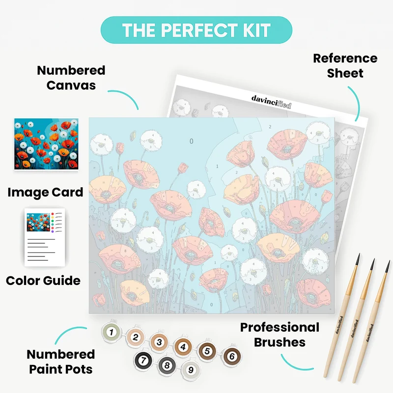 Vibrant Poppies and Dandelions Field - Paint by Numbers Kit