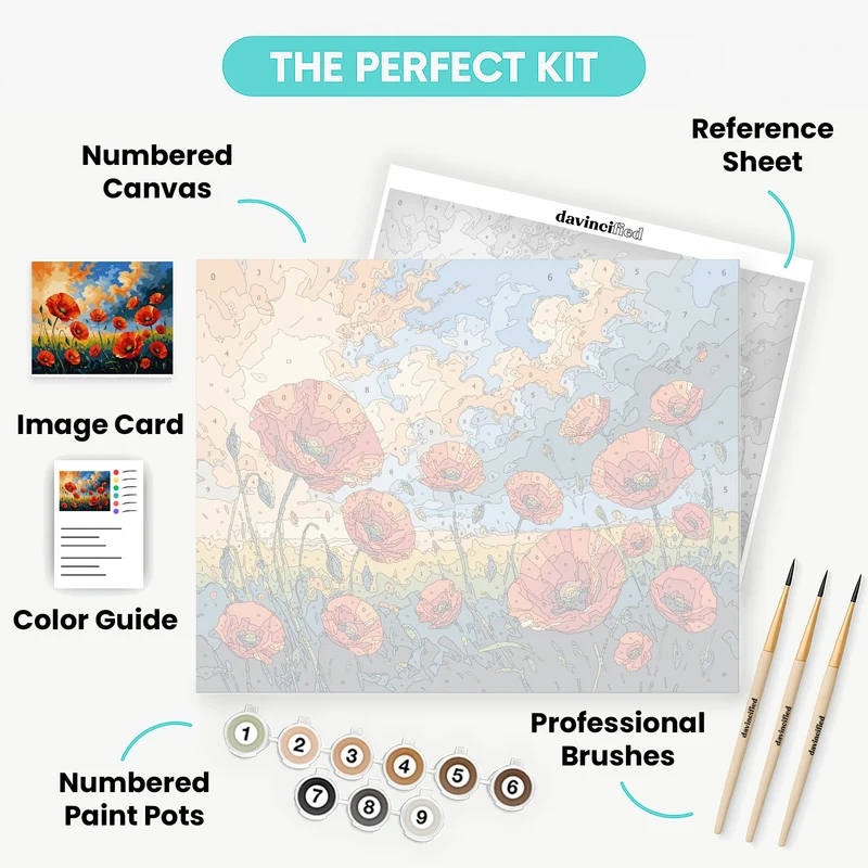 Vibrant Poppy Field Under Dramatic Sky - Paint by Numbers Kit