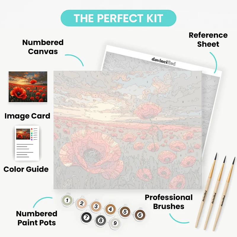 Red Poppies Field at Sunset - Paint by Numbers Kit