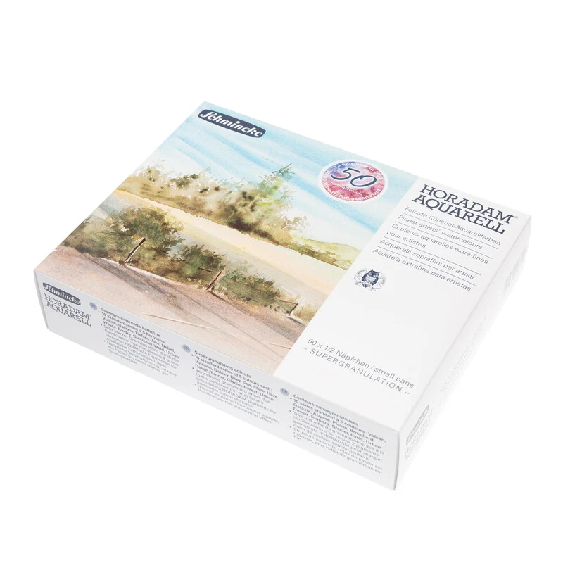 Дървен комплект акварелни бои Schmincke HORADAM Super Granulation – 50 × 1/2 ванички