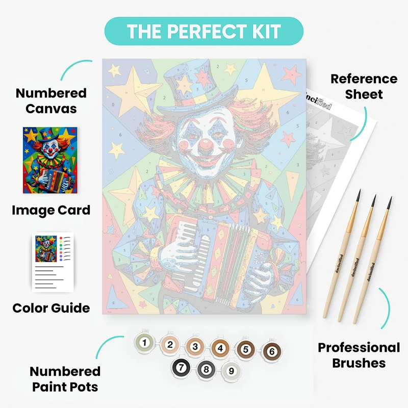 Colorful Circus Clown with Accordion - Paint by Numbers Kit