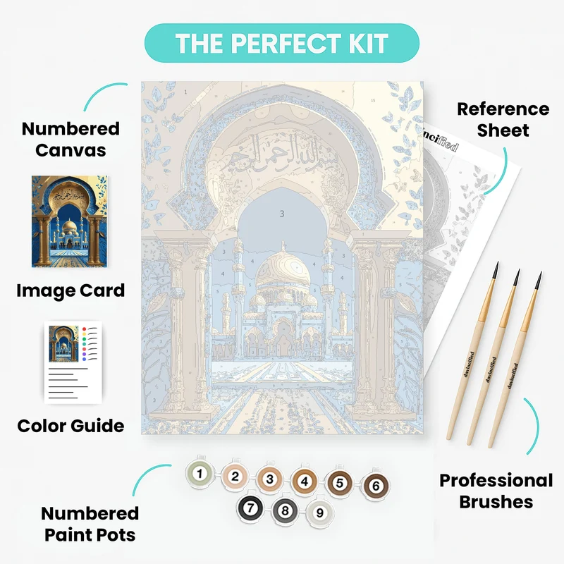 Islamic Mosque in Blue and Gold - Paint by Numbers Kit