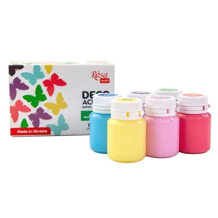 Matte Acrylfarbe für Dekorationen, Pastellfarben, 6x20ml ROSA TALENT