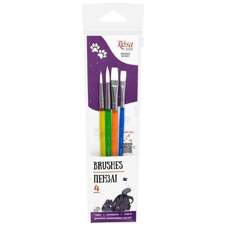 ROSA Kids Pinselset 4-tlg. synthetisch | rund Nr. 6, 8, flach Nr. 6, 10