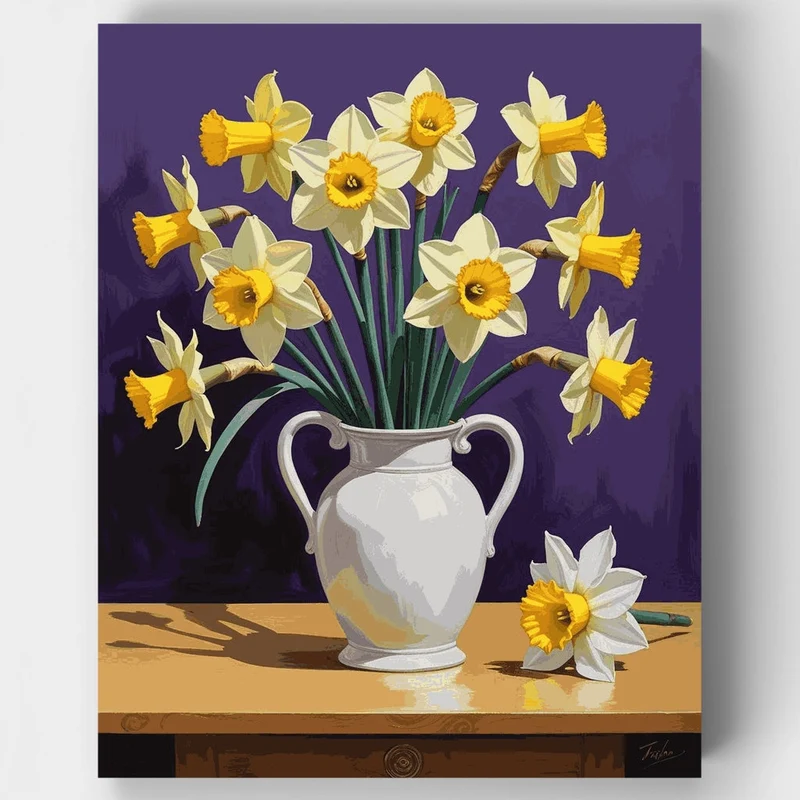 Daffodils in White Vase - Paint by Numbers Kit