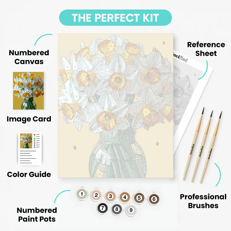 Bright Daffodils in Glass Vase - Paint by Numbers Kit