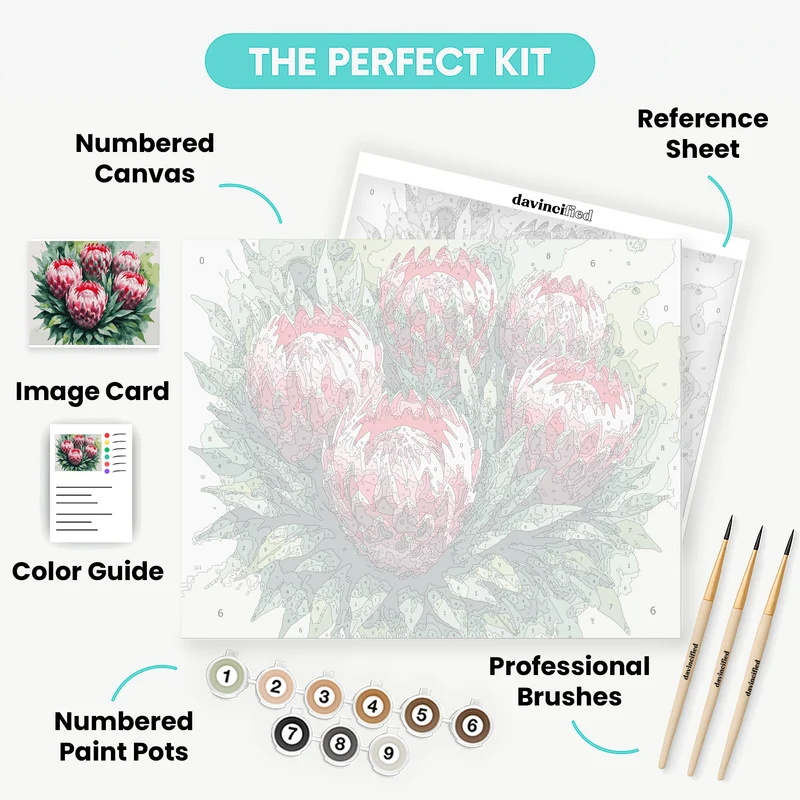Watercolor Protea Cluster Blooms - Paint by Numbers Kit