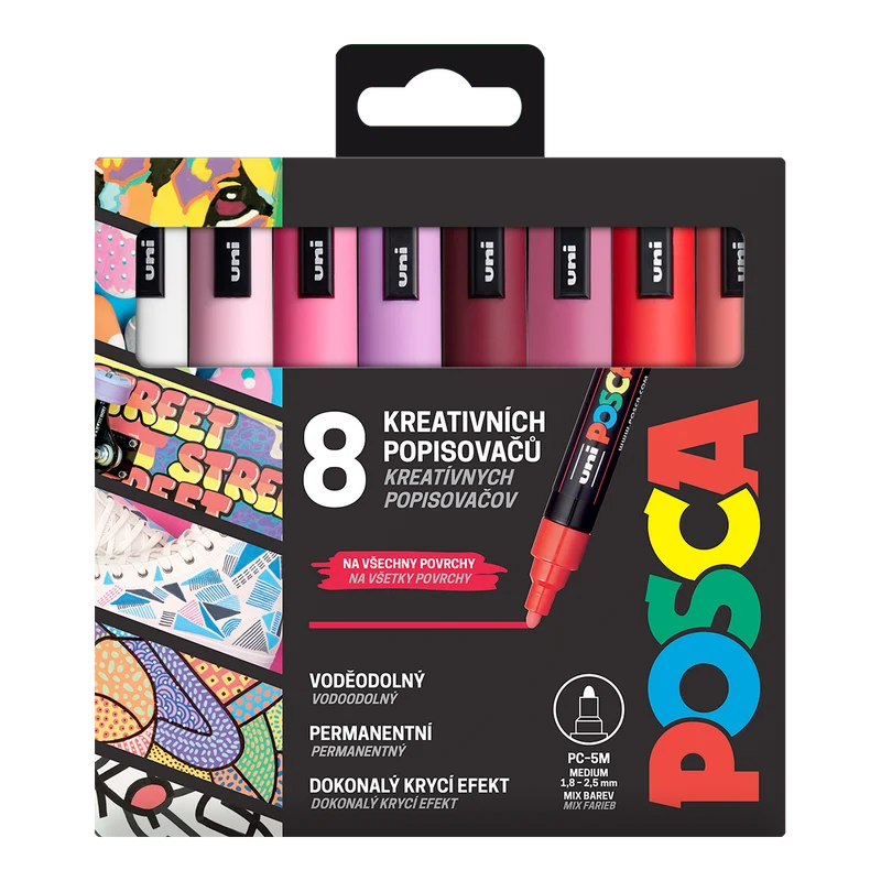 Комплект маркери Posca PC-5M, LOVE, 1,8 - 2,5 mm, микс топли тонове (8 бр.)