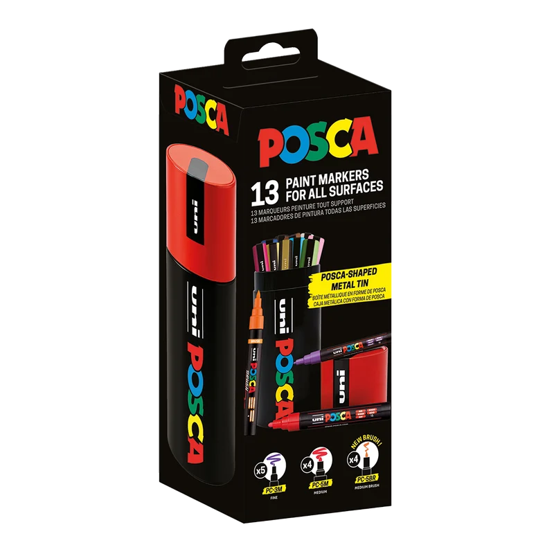 Posca συνδυαστικό σετ μαρκαδόρων σε μεταλλική κασετίνα – 13 τμχ (PC-3M, PC-5M, PC-5BR)