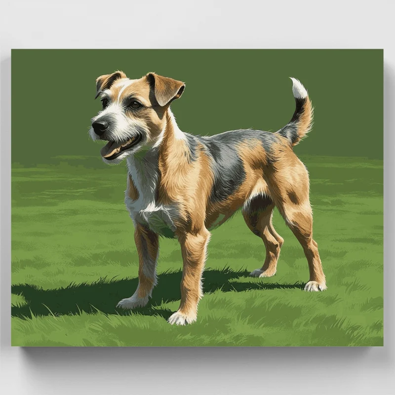 Cheerful Terrier on Green Grass - Paint by Numbers Kit