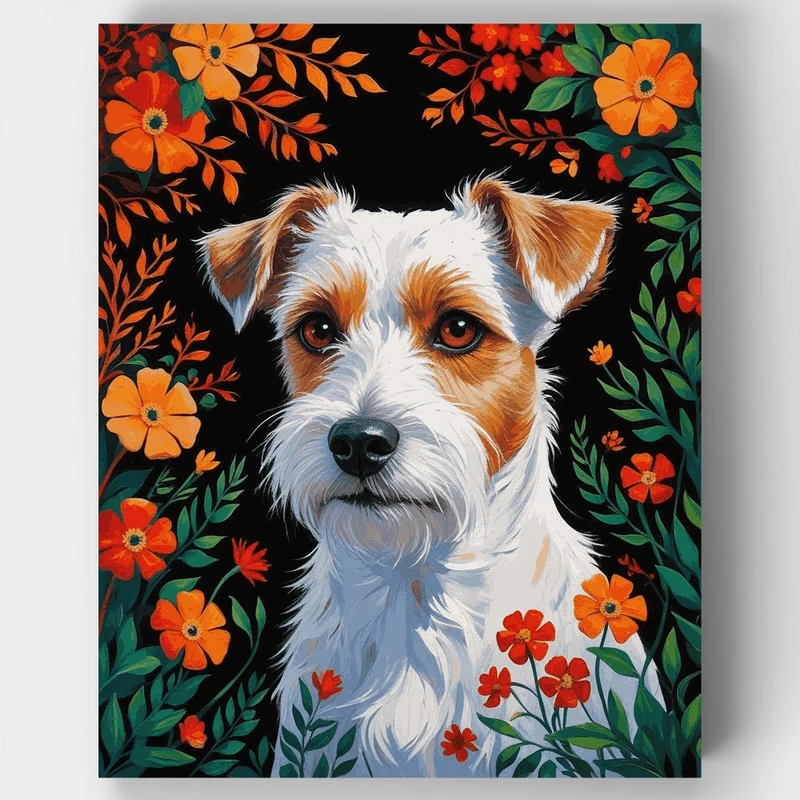 Jack Russell in a Floral Garden - Paint by Numbers Kit