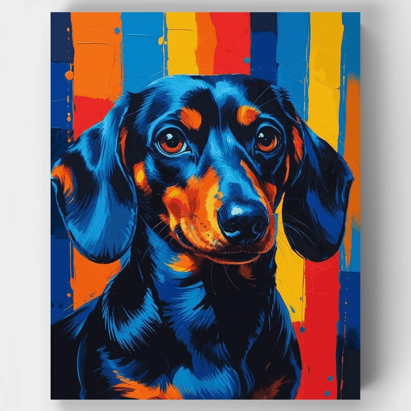 Bold Blue & Orange Dachshund Art - Paint by Numbers Kit