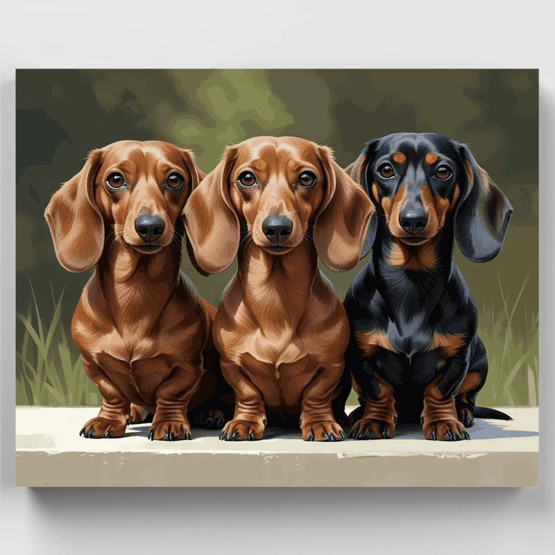 Three Dachshunds on Garden Path - Paint by Numbers Kit