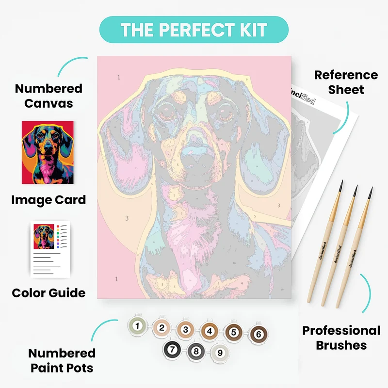 Vibrant Dachshund Pop Art - Paint by Numbers Kit