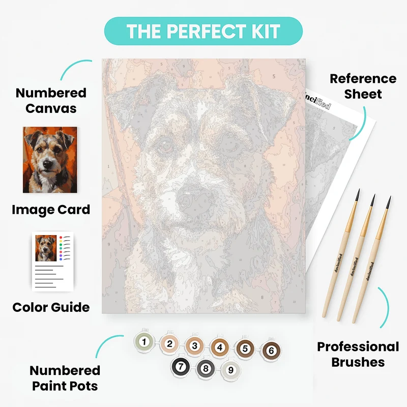 Terrier Dog Portrait on Orange Chair - Paint by Numbers Kit