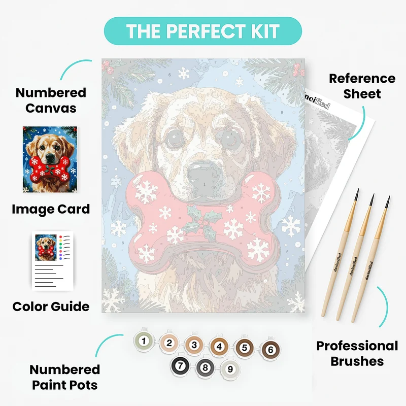 Golden Retriever with Christmas Bone - Paint by Numbers Kit