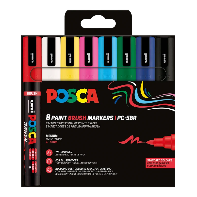 Posca Marker-Set PC-5BR, 1 – 4 mm, Grundfarben – 8 Stk.