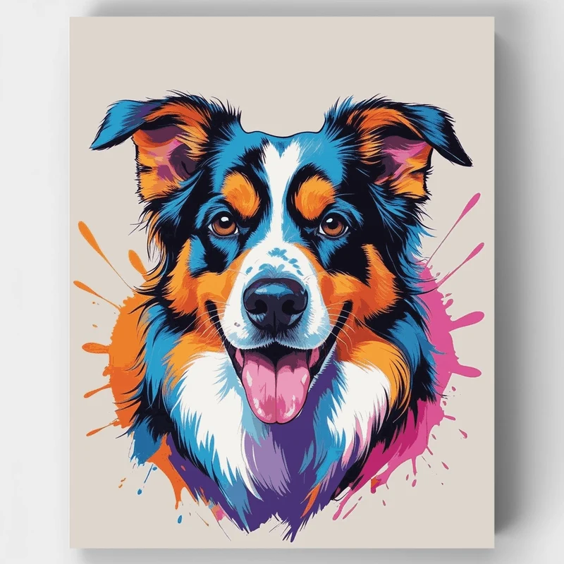 Colorful Australian Shepherd Pop Art - Paint by Numbers Kit