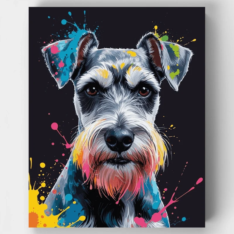 Schnauzer with Colorful Paint Splashes - Paint by Numbers Kit