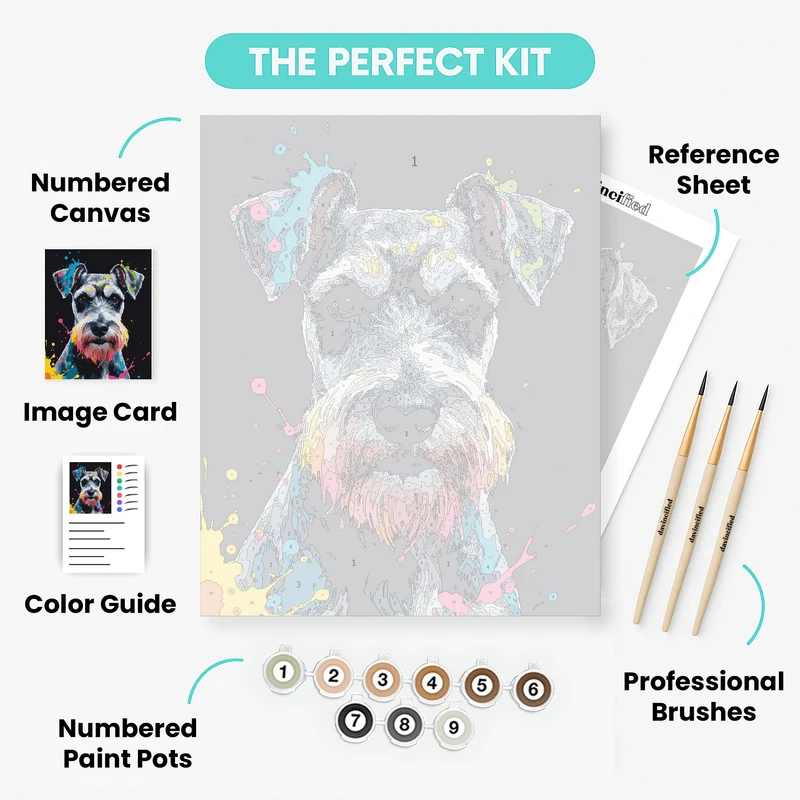 Schnauzer with Colorful Paint Splashes - Paint by Numbers Kit