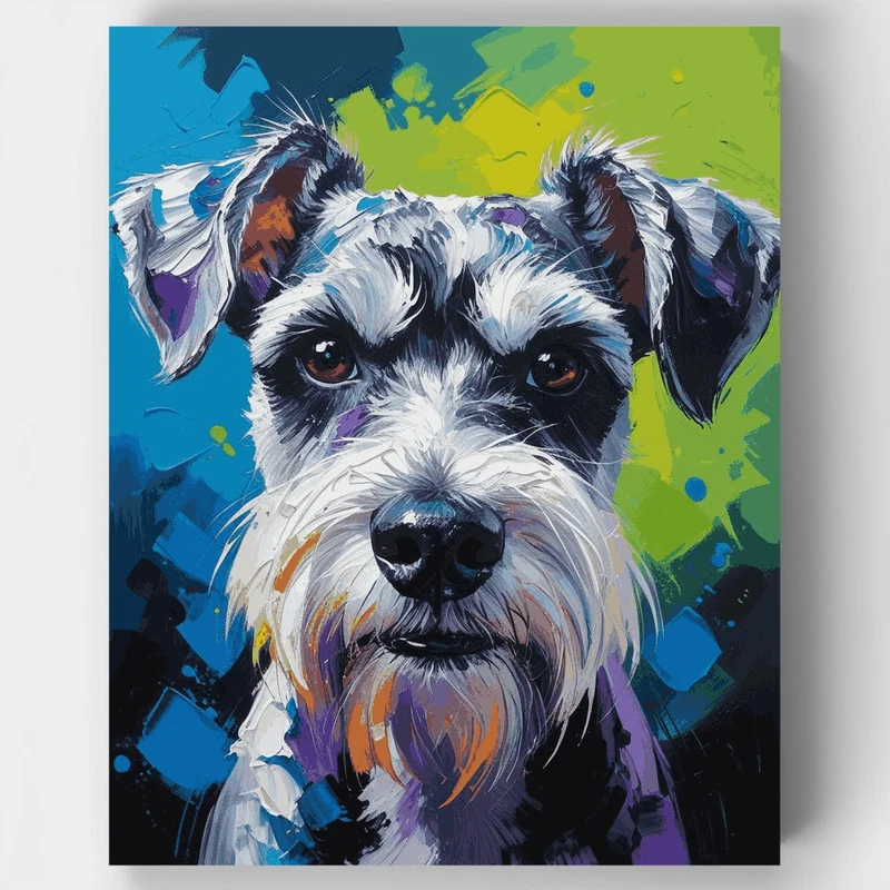 Artistic Schnauzer with Vibrant Gradient Background - Paint by Numbers Kit