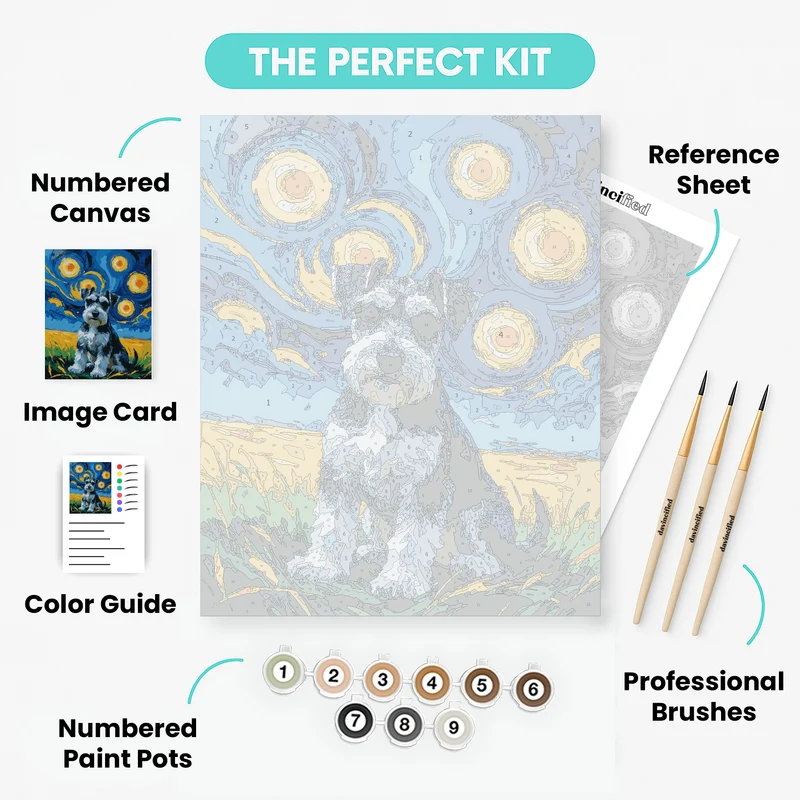 Schnauzer Under Starry Night - Paint by Numbers Kit
