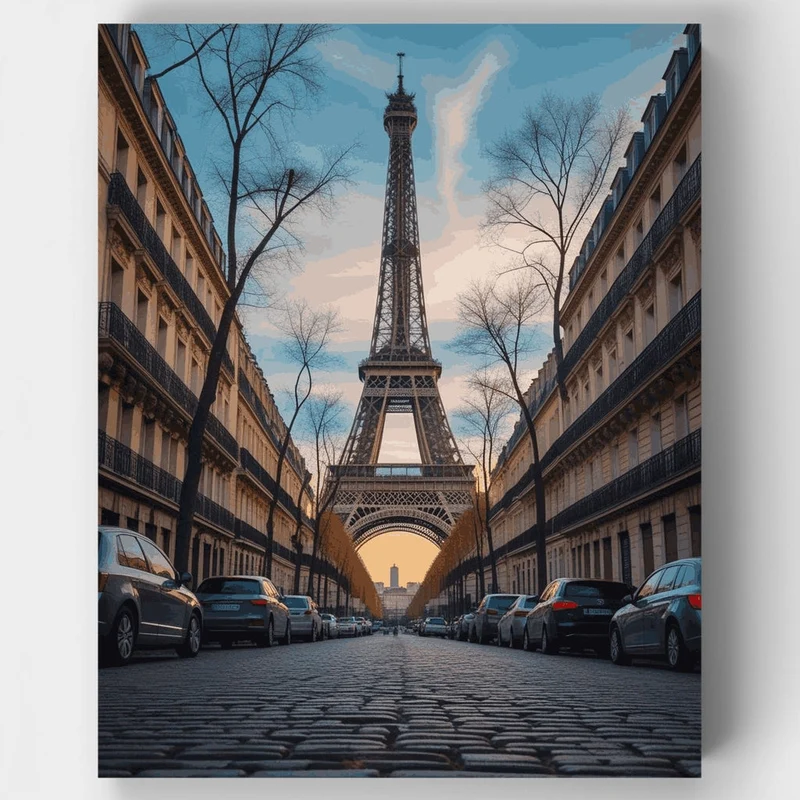 Paris Street View with Eiffel Tower - Paint by Numbers Kit