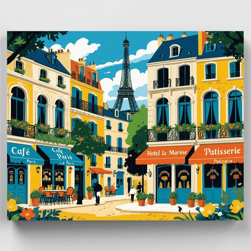 Charming Parisian Street Scene - Paint by Numbers Kit