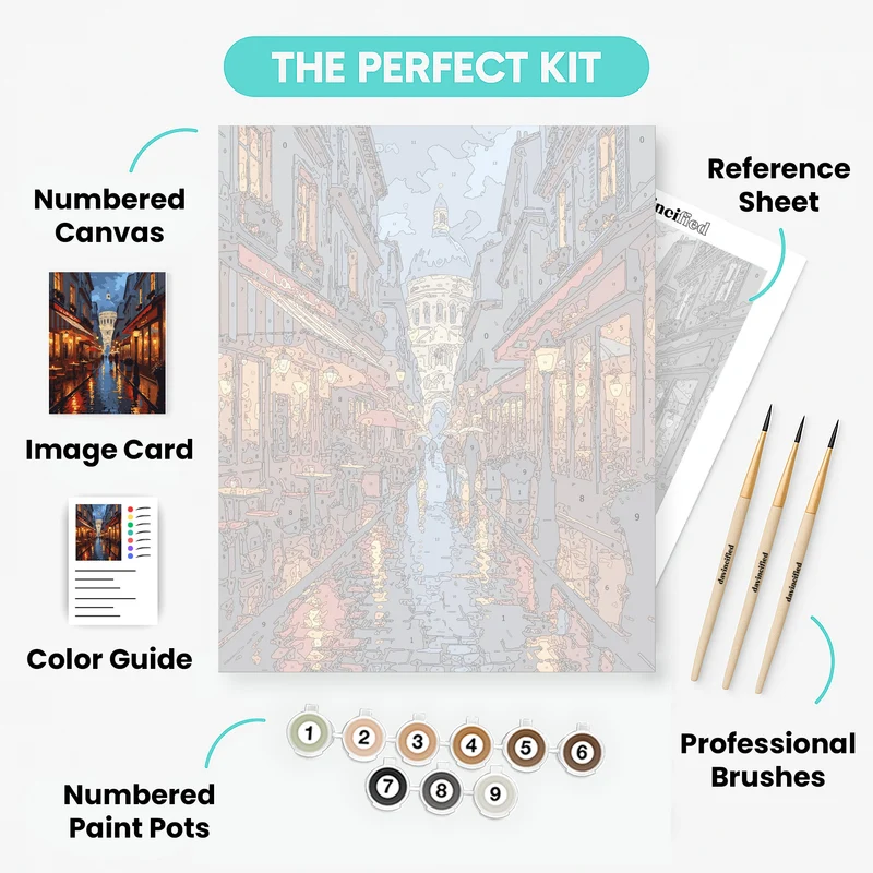 Parisian Evening Street Scene - Paint by Numbers Kit