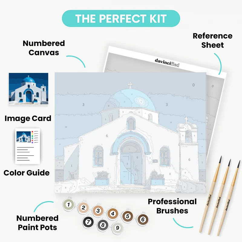 Greek Orthodox Church with Blue Dome - Paint by Numbers Kit