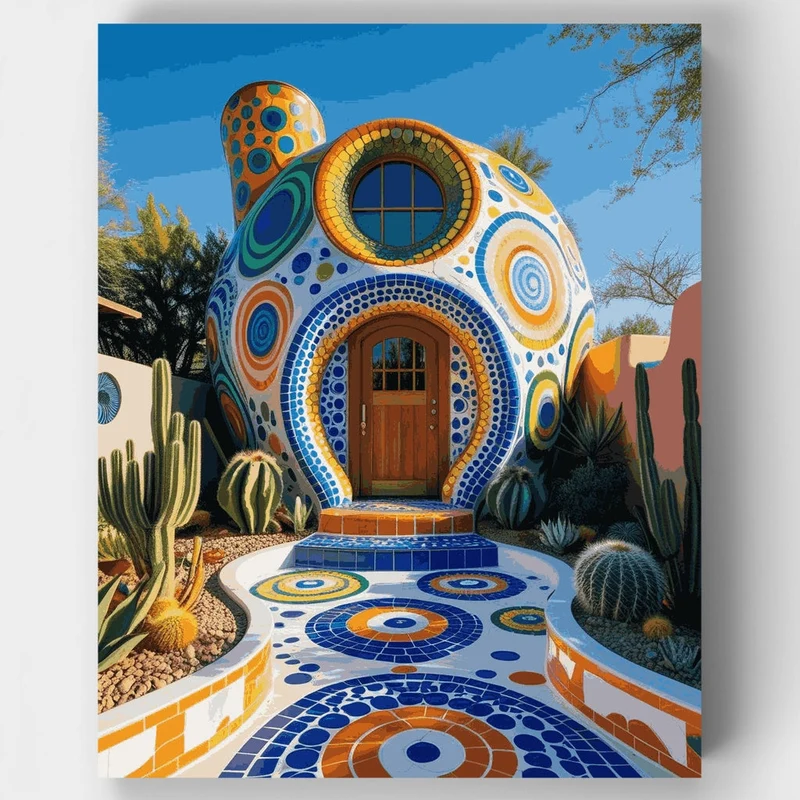 Whimsical Mosaic Desert House - Paint by Numbers Kit