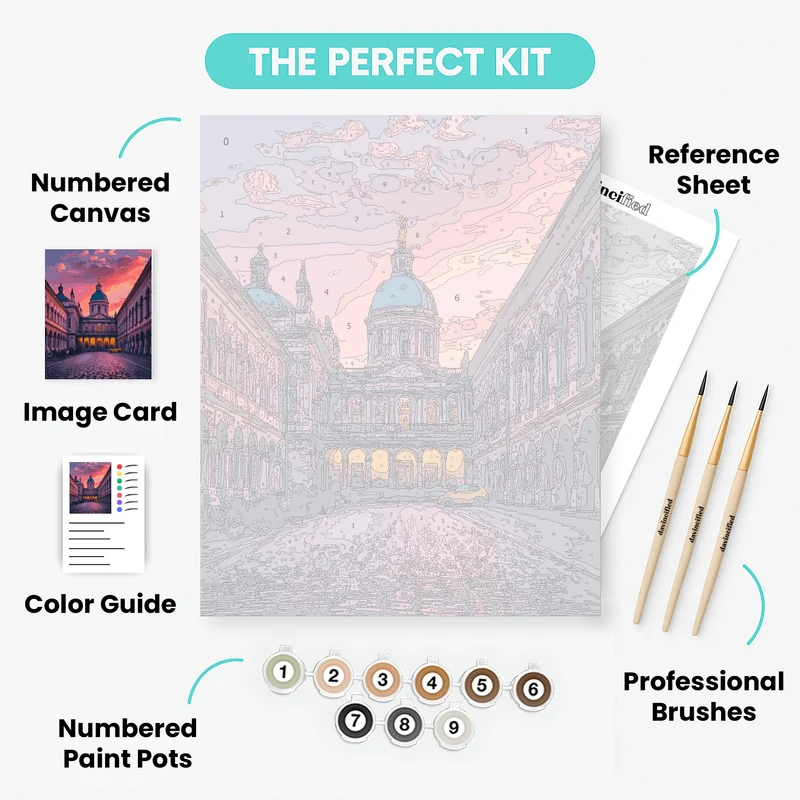 European Courtyard at Sunset - Paint by Numbers Kit