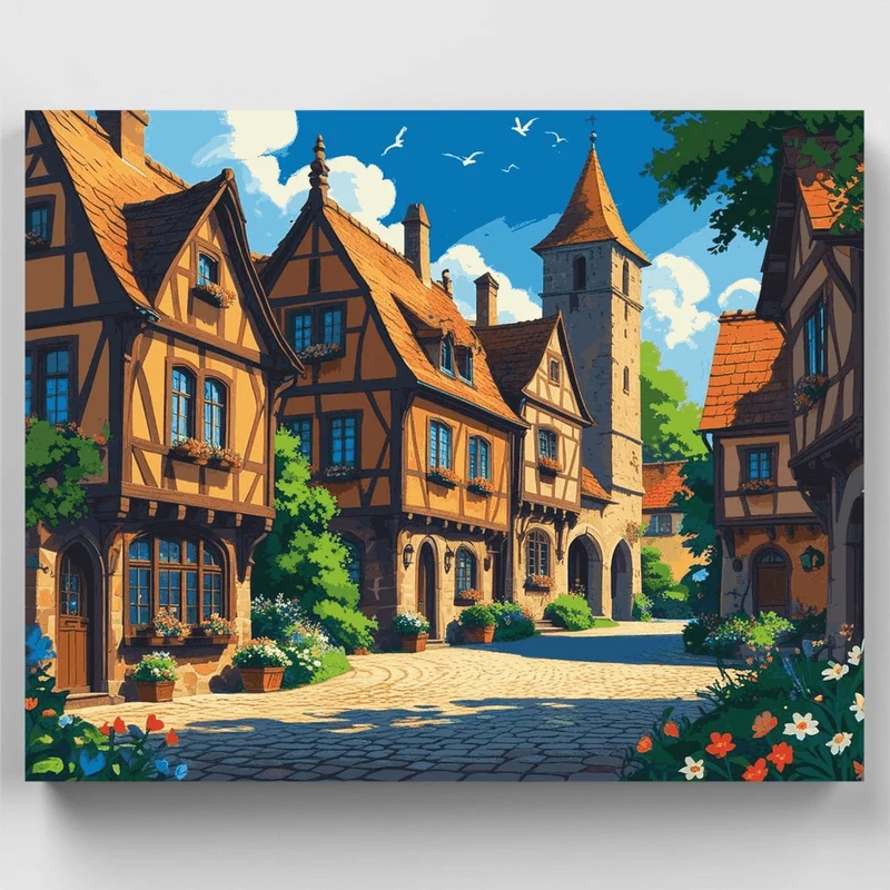 Medieval Village Square - Paint by Numbers Kit