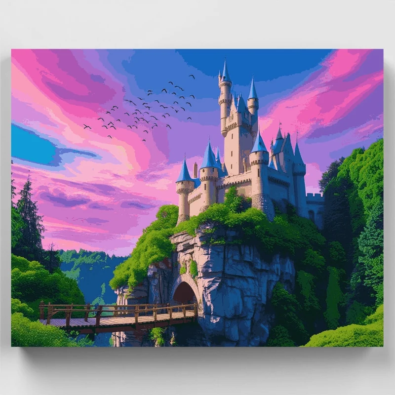 Fairytale Castle at Purple Sunset - Paint by Numbers Kit