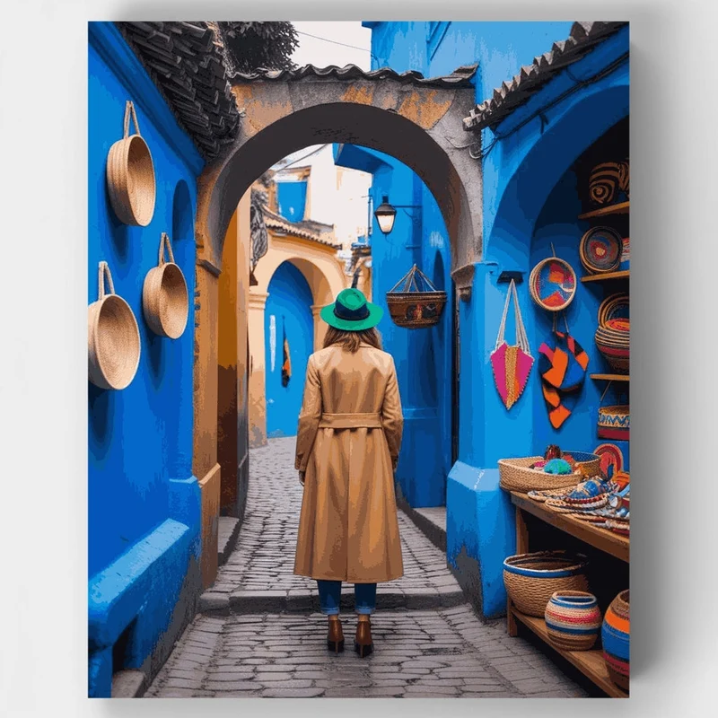 Moroccan Blue Medina Market - Paint by Numbers Kit
