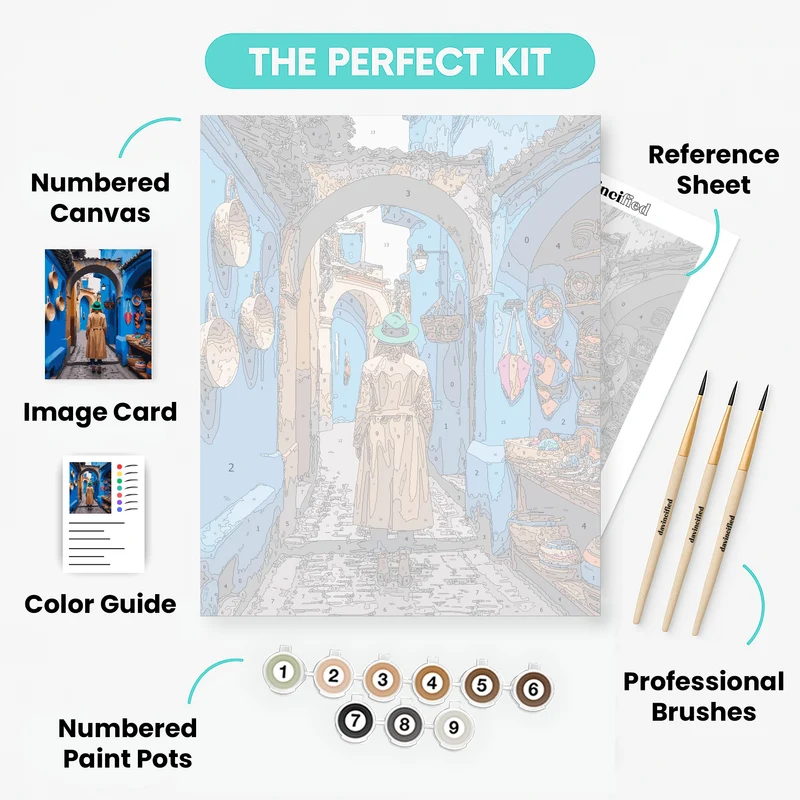 Moroccan Blue Medina Market - Paint by Numbers Kit