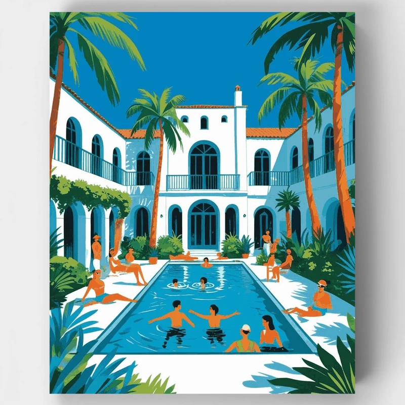 Tropical Villa Pool Party - Paint by Numbers Kit