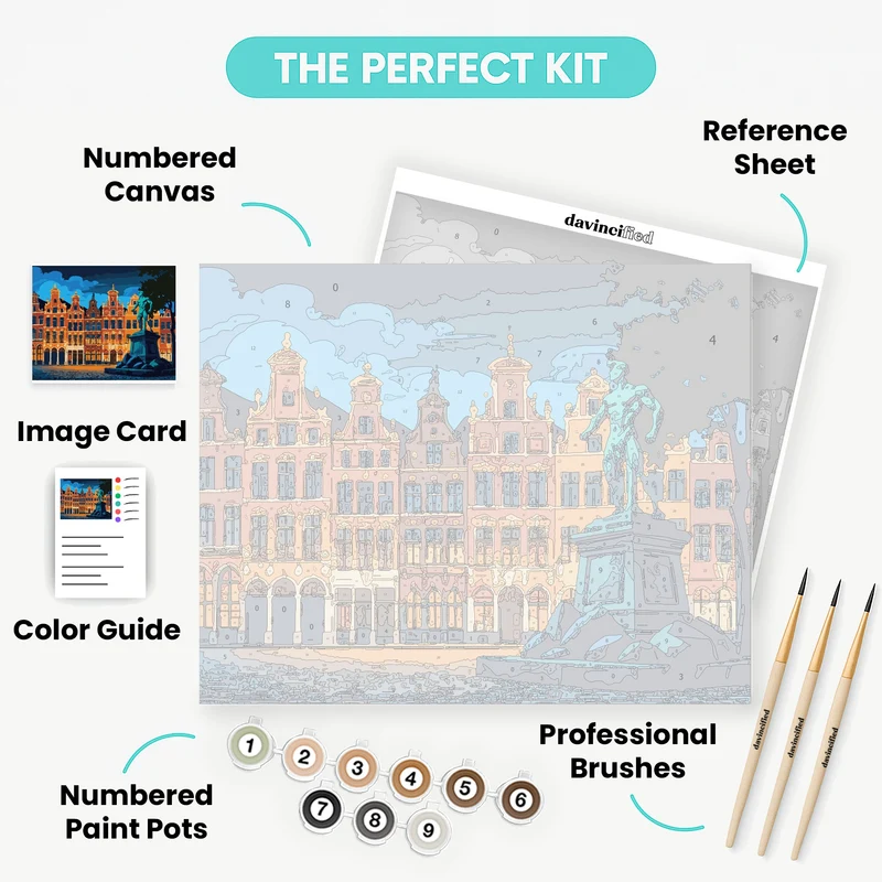 Brussels Grand Place at Night - Paint by Numbers Kit