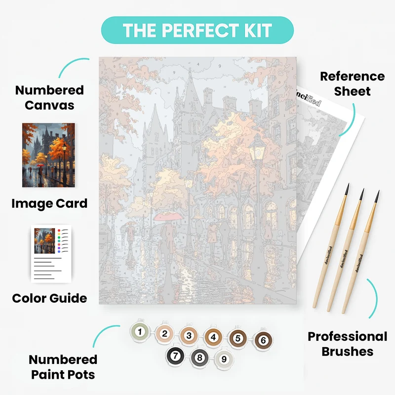 Rainy Autumn Street Scene - Paint by Numbers Kit