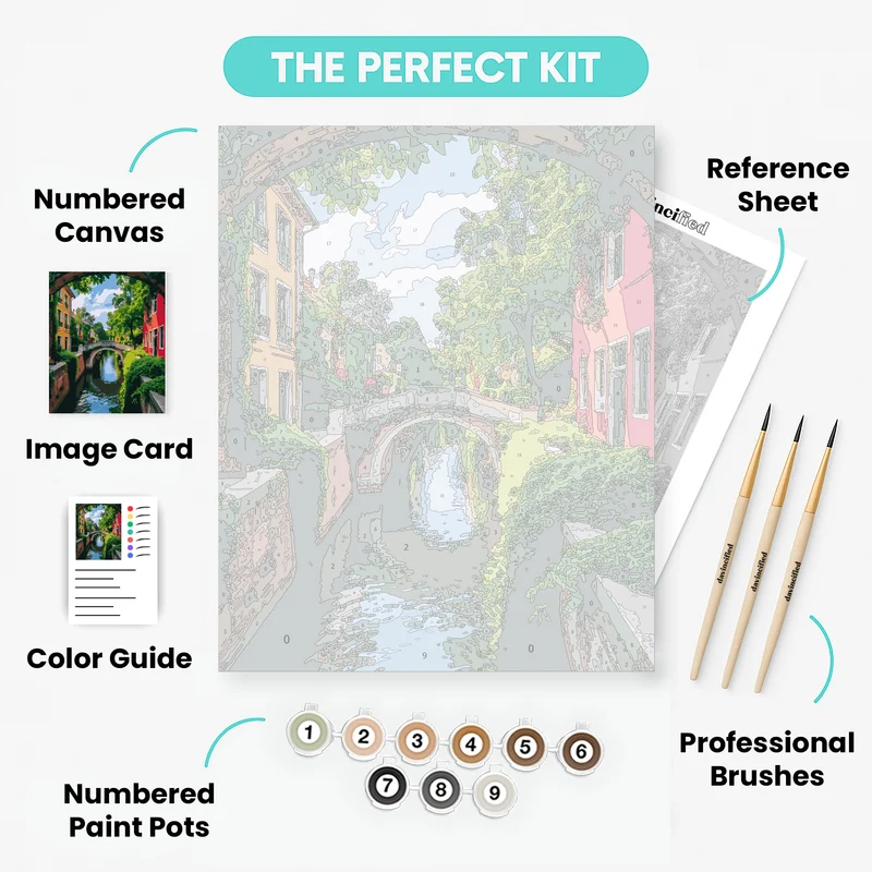 Leafy Canal Bridge Scene - Paint by Numbers Kit