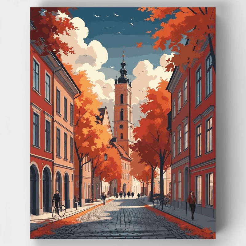 European Autumn Street Scene - Paint by Numbers Kit