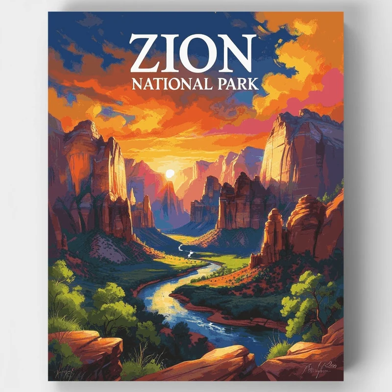 Zion National Part at Valley Sunset - Paint by Numbers Kit