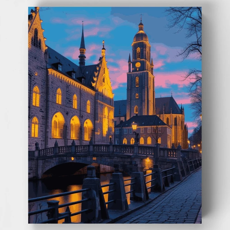 Bruges Cathedral at Twilight - Paint by Numbers Kit