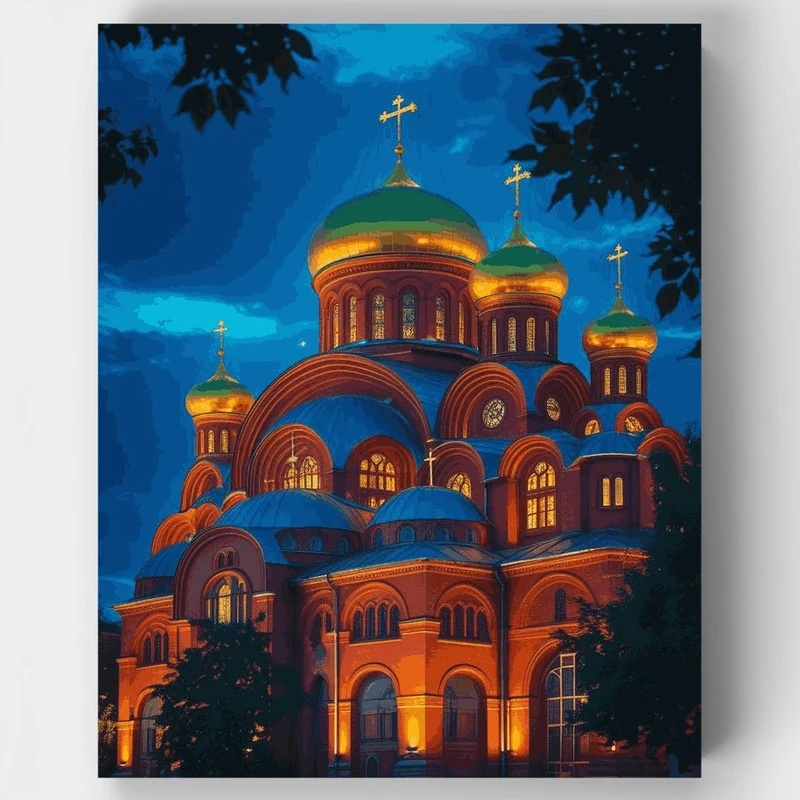 Byzantine Cathedral with Golden Domes - Paint by Numbers Kit